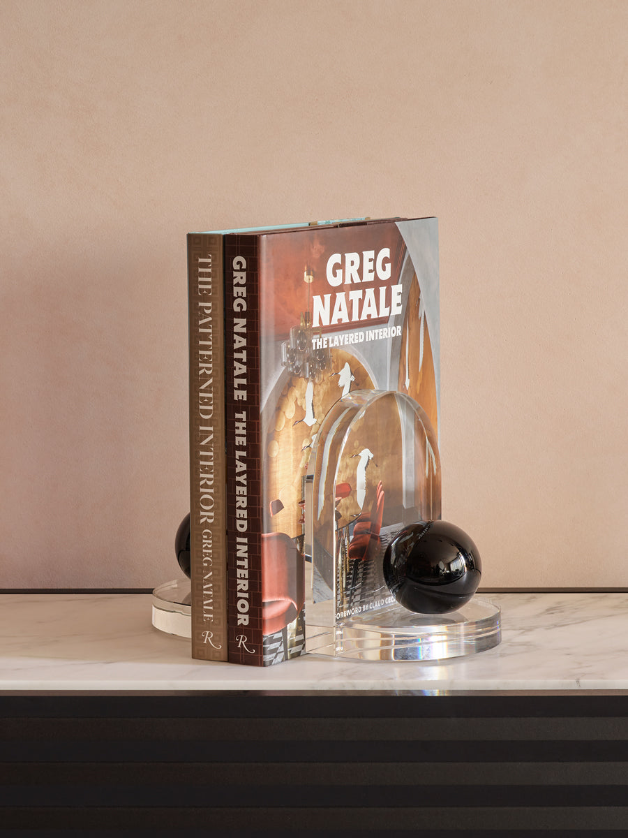 GREG NATALE BLITZ CRYSTAL BOOKENDS CLEAR & BLACK ONYX