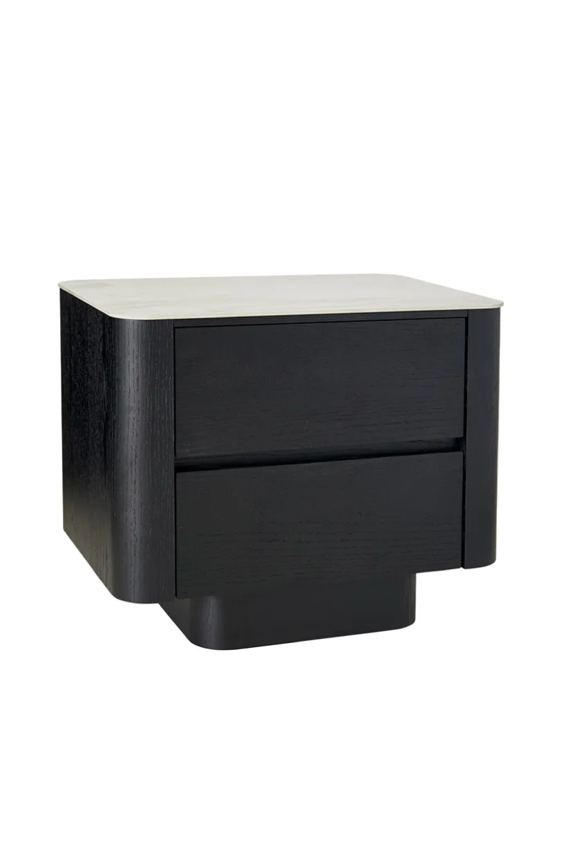 BEDSIDE BLACK WITH MARBLE CERAMIC TOP