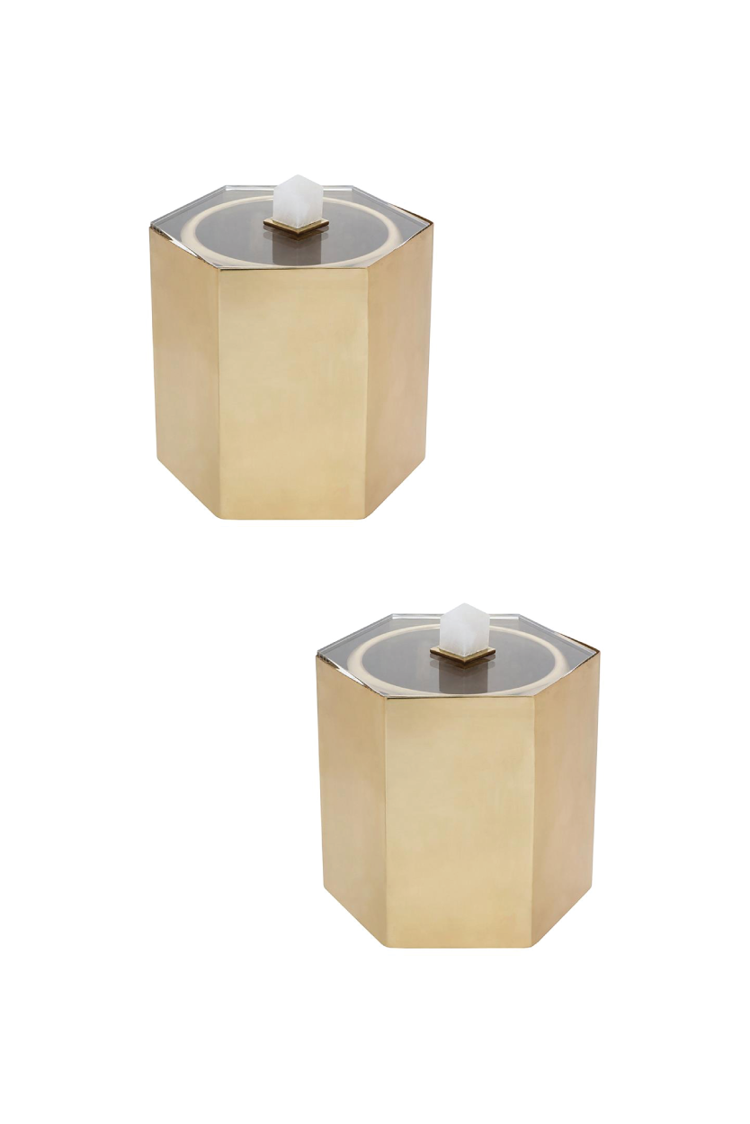 PAIR OF BRASS ICE BUCKETS WITH CRYSTAL LID Manyara Home