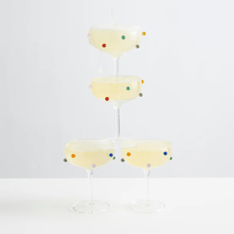 MAISON BALZAC POMPONETTE CHAMPAGNE COUPE SET OF 2 | CLEAR/MULTI