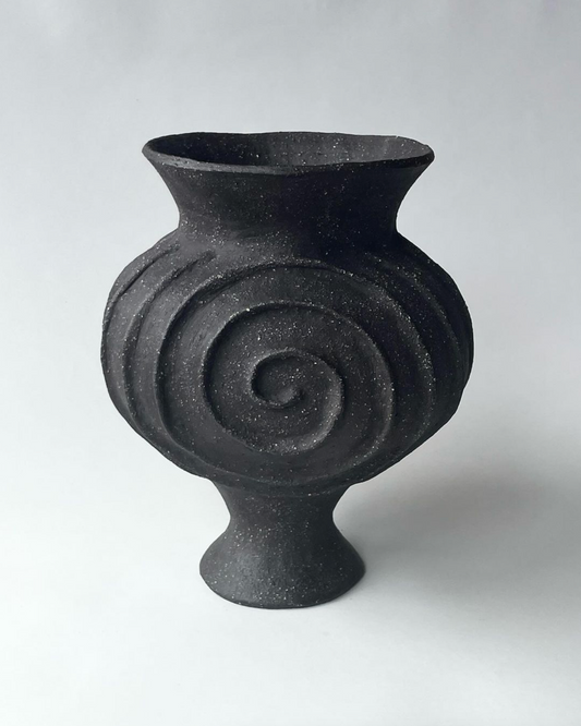 SWIRL BLACK PEDESTAL VASE by ISABELLA WELLS