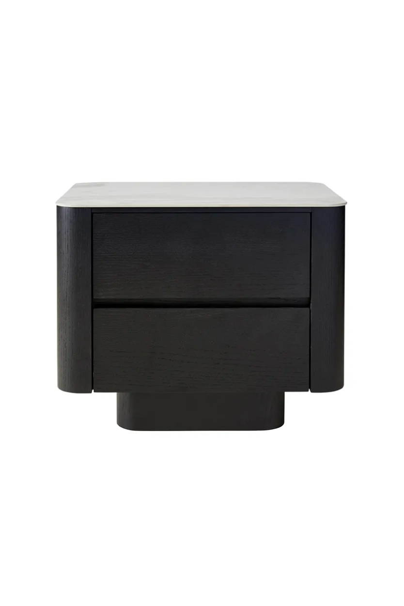 BEDSIDE BLACK WITH MARBLE CERAMIC TOP