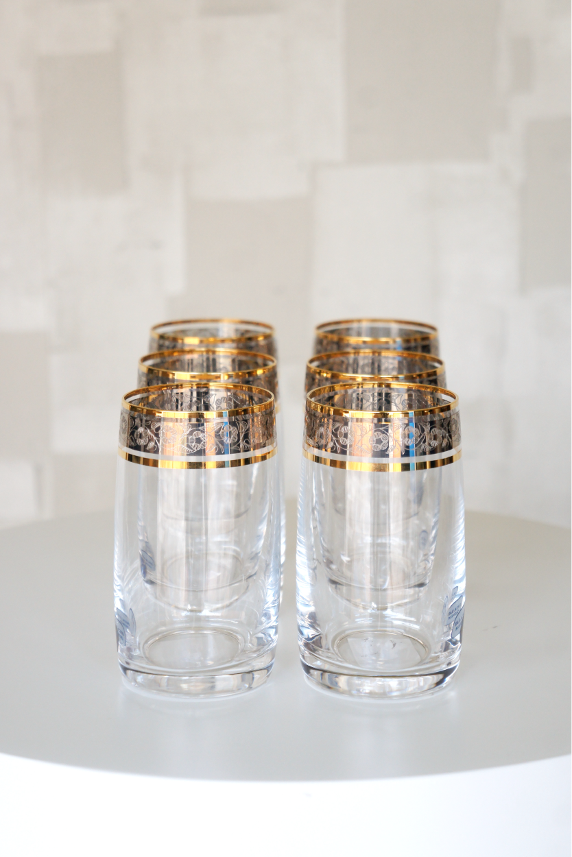 GOLD AND SILVER CRYSTAL TUMBLERS SET OF SIX